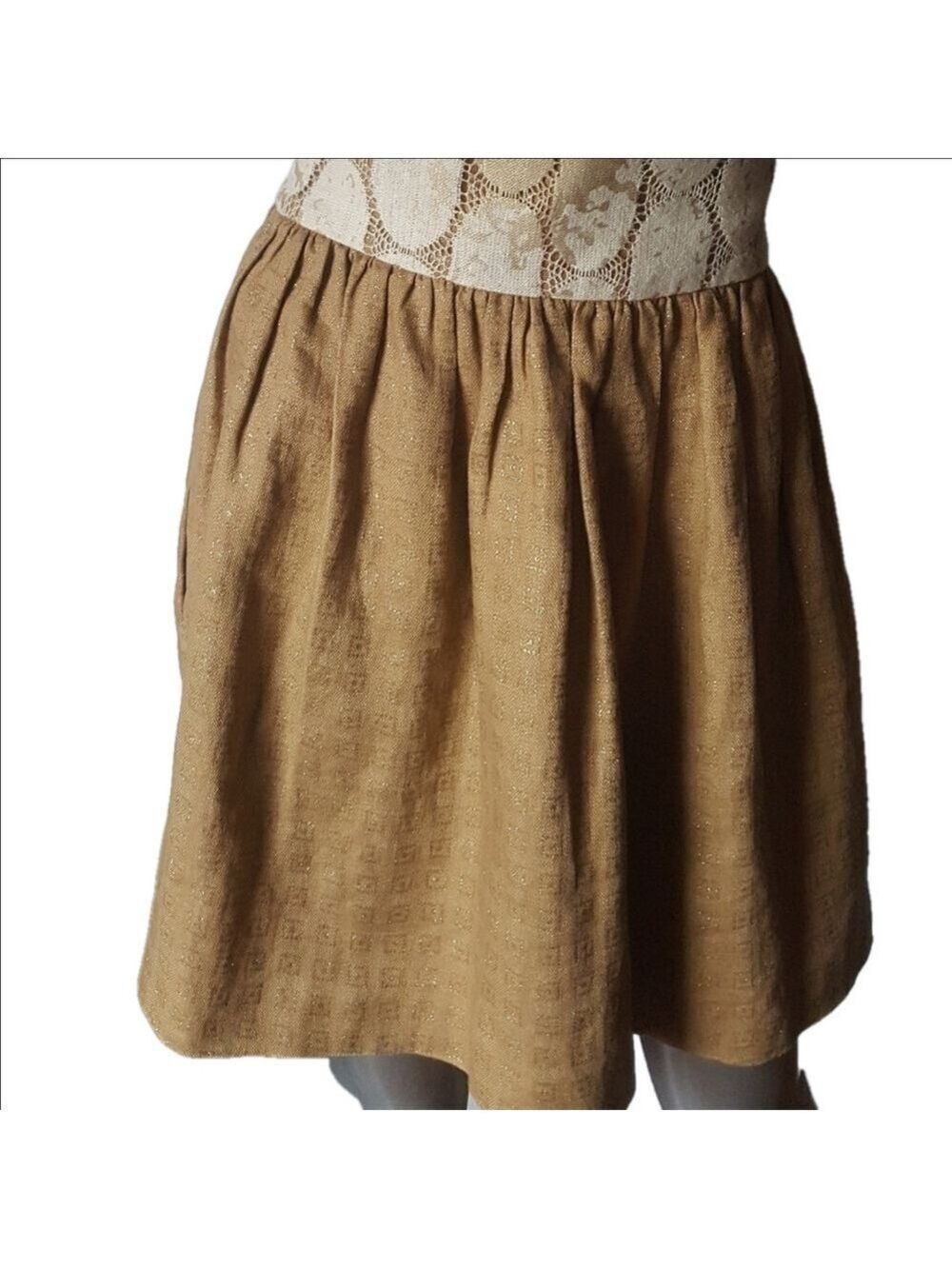 Lauren Moffatt Anthropologie Khaki Gold Lurex Skirt Size 0